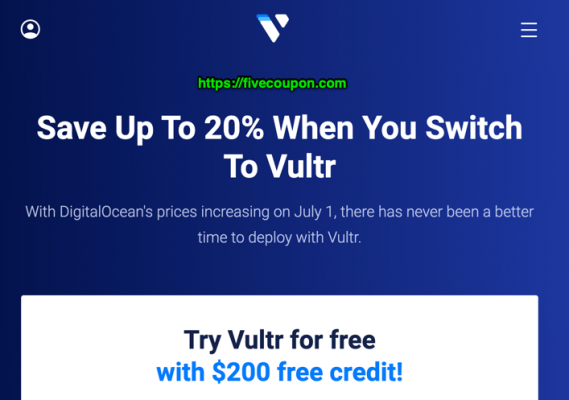 Vultr Coupon Code November 2022 –  Get $203 Free Credits